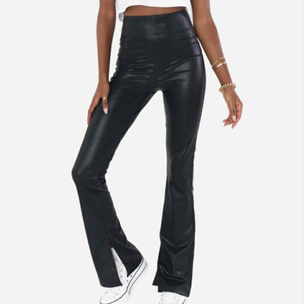 NWT SHOW ME YOUR MUMU Nashville Flare Vegan Leather Pants Black XS & L - Picture 3 of 11
